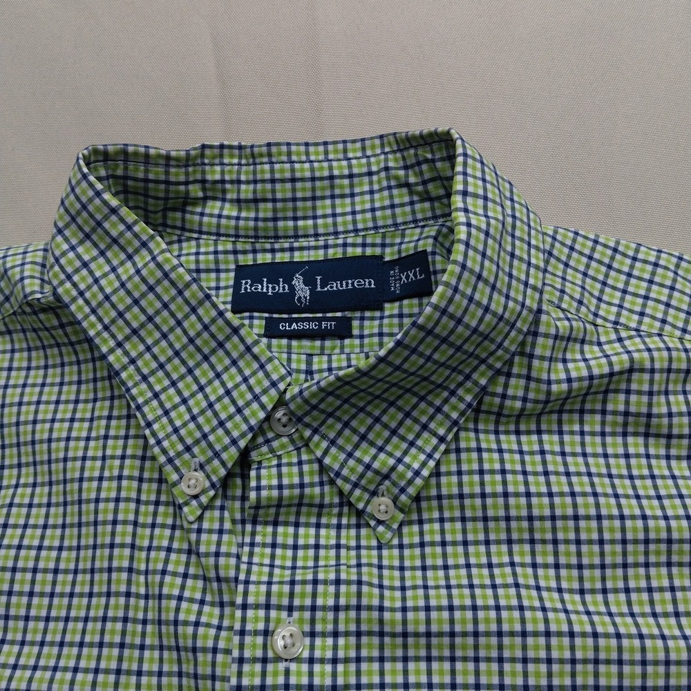 Ralph Lauren Shirt Mens 2XL Green Check Gingham Long Sleeve Button Down Oxford